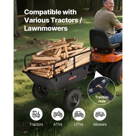 Remorque à Benne Basculante, 283 L, Remorque de Tracteur Tondeuse à Gazon Jardin Polyéthylène, Capacité de Charge 226,8 kg, avec Pn… (1/5)