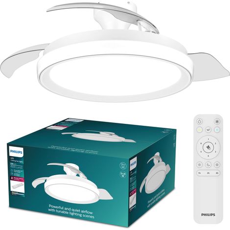 LED, Plafonnier Ventilateur Rétractable, 106 cm, Blanc Mat (1/5)