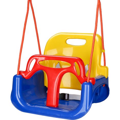 Randaco Balançoire pour enfants Siège bébé 3 en 1 Balançoire jardin pour l'intérieur l'extérieur avec dossier et harnais de sécurité Hauteur réglable