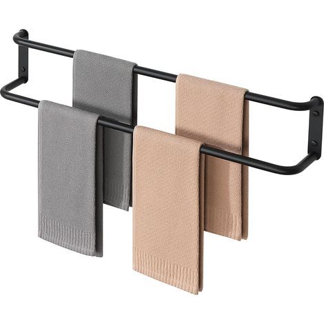 - Toallero - Montaje en pared - Acero inoxidable SUS304 - Resistente a la corrosión - Para baño y cocina - Negro - 80x5cm (1/5)