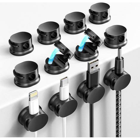 Confezione da 12 clip magnetiche per cavi, organizer autoadesive per cavi, supporto per cavi HDMI/USB/di ricarica/gestione cavi per casa/ufficio - Nero (1/5)