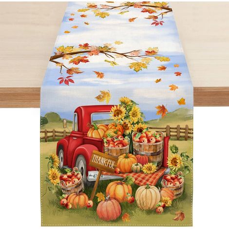 Chemin de table en lin pour Pâques, Halloween, automne, citrouille, maison, restaurant, salon, table à manger, intérieur, extérieur (1/5)