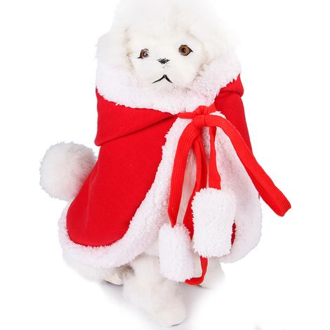 1 Cape à capuche pour chien et chat, rouge, en polaire, ajustable, taille S/M/L, pour Noël et fêtes (1/5)