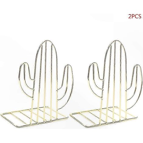 Lot de 2 Serre-livres Cactus Décoratif en Métal, Support de Livres Original pour Bureau, Fini Or Rose (1/5)
