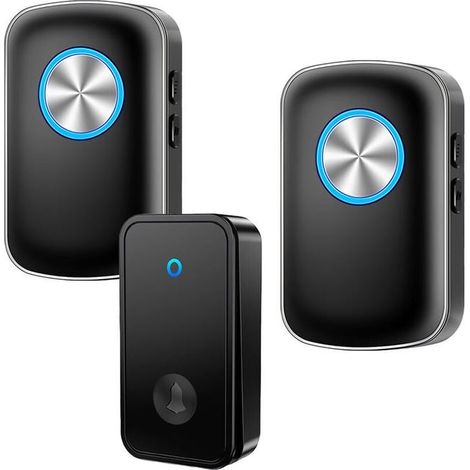 Sonnette sans fil, carillon électronique étanche à 150 m avec 2 récepteurs enfichables, 5 niveaux de volume, 60 mélodies, lampe de poche LED (1/4)