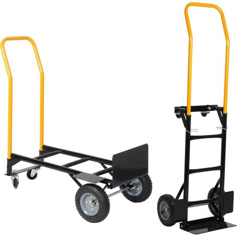 Carro de mano de doble propósito Carro de 2 ruedas y carro de 4 ruedas con ruedas giratorias Carro de plataforma resistente de capacidad de 330 libras para mudanzas/almacén/jardín/comestibles (1/5)