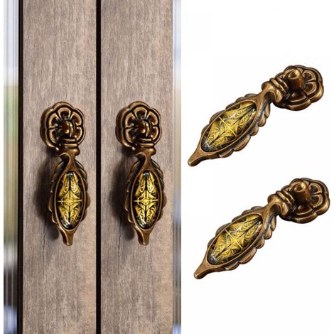 Lot de 2 poignées de meuble suspendues en alliage de zinc, style antique Sunburst, avec vis, pour tiroirs de cuisine et armoires (1/5)