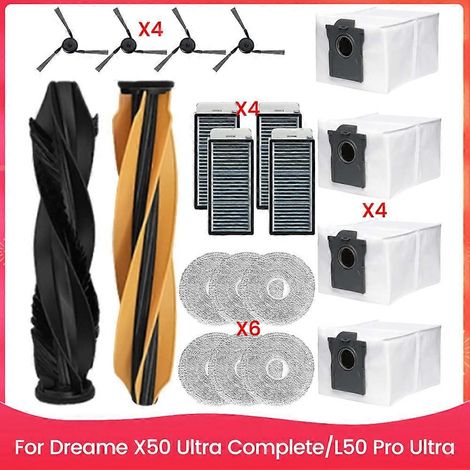 Pour aspirateur Dreame X50 Ultra Complete/L50 Pro Ultra : brosse principale latérale, filtres HEPA, lingettes de nettoyage, sacs à poussière (1/5)