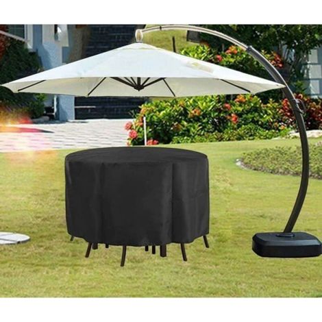 Housse - Salon De Jardin Rond - 210D Oxford Imperméable - Pour Table Ronde Extérieure - 163 X 84 Cm (1/4)