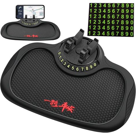 Tableau de Bord de Voiture Tapis antidérapant Support pour téléphone Automatique Tableau de Bord de Voiture Universel Support de téléphone de Voiture avec Plaque d'immatriculation de stationnement (1/5)