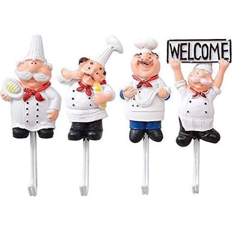Lot de 4 crochets muraux décoratifs en résine représentant des figurines de chef français (styles assortis) (1/5)