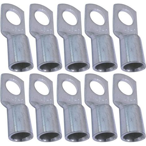 Lot de 10 Cosses Electriques à Oeillet Tubulaire - Oeil - Ø8mm - Non Isolées - pour Conducteur 25mm² - Connecteur de Fil Electrique - Serrage - Couleur Argent NPTERBL-Karteo (1/3)