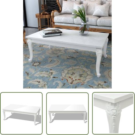 The Living Store Table basse 115x65x42 cm Blanc brillant - Table Basse Blanche - Table D'appoint Moderne - Meuble Salon - Table Ronde - Mobilier Intérieur
