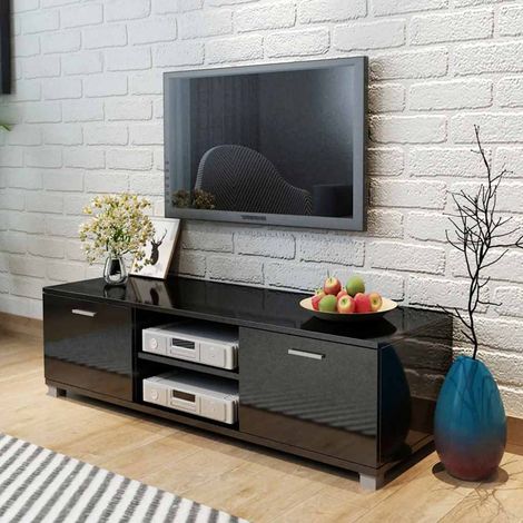 vidaXL Meuble TV Noir brillant 140x40,5x35 cm (1/5)