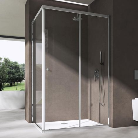 doporro Cabine de Douche avec Receveur de Douche Verre de Sécurité Transparent 6mm avec Revêtement NANO 100x140x190cm Montage Réversible Ravenna16L K (1/5)