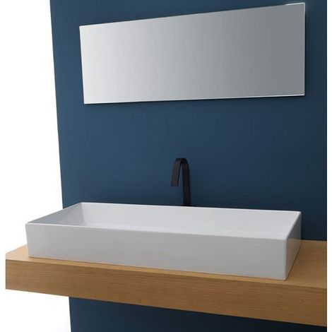 Lavabo d'Appoggio 100x40xh14 cm - Mod. ZENITH con Bordo Sottile da 100 cm - Forma Rettangolare - Ceramica Bianco (1/5)