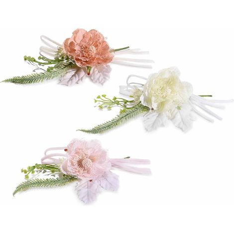 Pics bouquets pour paquets avec pivoine, feuilles artificielles et ruban, lot de 18, H. 16 cm (tige 22)