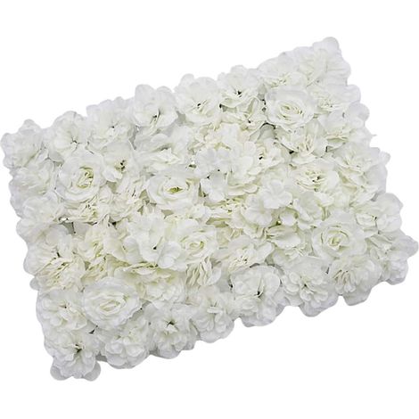 Panneau de fleurs artificielles, décoration murale romantique, toile de fond, haie, pour décoration d'intérieur, fête de mariage, fond pour photographie, Rose blanche., 60 x 40 cm (1/5)