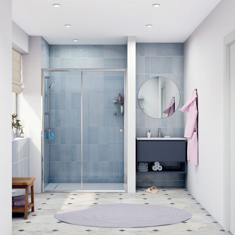 Swiss Aqua Technologies SAT PROJECT Porte de douche 140x185cm coulissante avec profilé chrome brillant (SATPROMUD140CRT) (1/5)