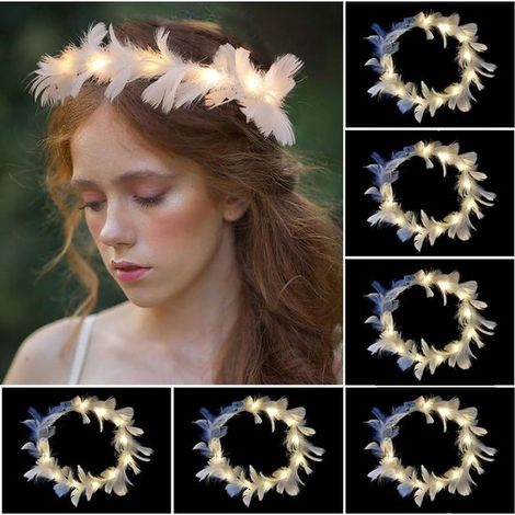 6-teiliges LED-Lichterketten-Set – LED-Streifen – Leuchtender Blumenkranz – Dekoration – Leuchtender Party-Haarschmuck – Weiß (1/5)
