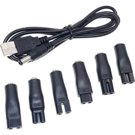 Câble universel pour tondeuses à cheveux avec connecteur CC - Adaptateur USB, têtes de chargement, cordon d'alimentation, chargeur de rasoir et onduleur pour rasoirs, purificateurs d'air, lampes de ta