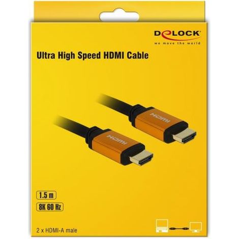 DeLOCK 85728 HDMI-Kabel 1,5 m HDMI Typ A (Standard) Schwarz, Gold - HDMI-Kabel (1,5 m, HDMI Typ A (Standard), HDMI Typ A (Standard), 7680 x 4320 Bildpunkte, 48 Gbit/s, Schwarz, Gold) (1/2)