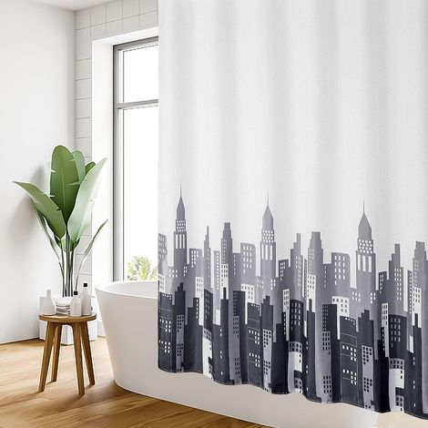 Filiyano-Rideau de douche imperméable, résistant et anti-moisissure, en polyester, avec 12 crochets, lavable en machine, 180 cm x 200 cm (largeur). (1/5)