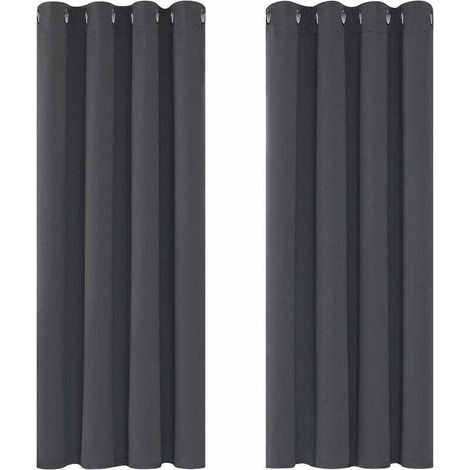 Rideaux Occultants Isolant Thermique Anti Froid, 117x138 CM (Largeur x Hauteur), Design Moderne à Oeillets, Rideaux pour Salon et Chambre, Gris Foncé, 2 Pièces-LARGEIGHT (1/4)