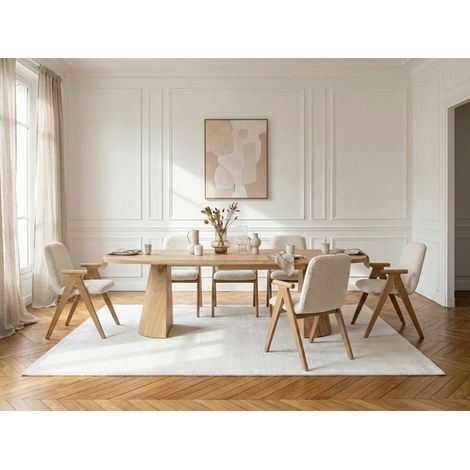 BOBOCHIC - Ensemble MAZARGUES avec table à manger extensible 200 à 300 cm + 6 chaises PAGNOL placage chêne massif Marron clair (1/5)
