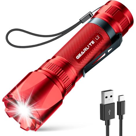 Lampe Torche Rechargeable, 3000LM Mini Lampe de Poche Tactique LED Ultra Puissante Rechargeable Zoomable avec 3 Modes D'éclairage, IP65 Étanche Longue Portée LED Flashlight pour Campin, Vert (1/5)