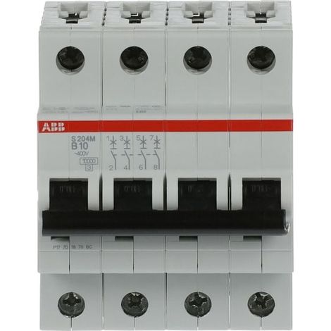 Disjoncteur S204M 4P 10A Courbe B Raccordement à vis - 15KA (4Modules) 2CDS274001R0105 ABB 354411