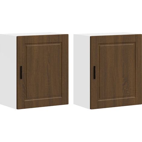 Set di 2 armadietti pensili da cucina 50 x 31 x 60 cm ampio spazio di archiviazione design a parete in legno multistrato rovere marrone 020050357
