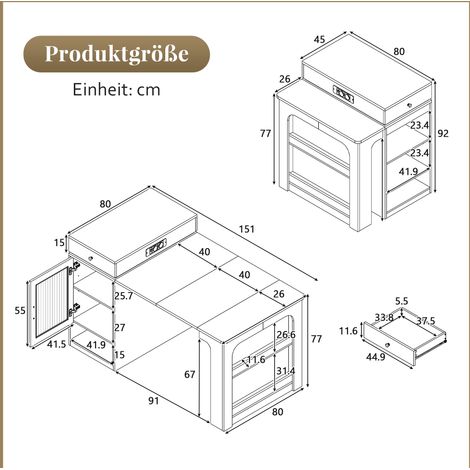 Kücheninsel mit Rollen, Ausziehbarer Esstisch mit abnehmbarer Tischplatte, Bartisch mit Steckdosenleisten, dient als Kücheninsel, Anrichte, Sideboard oder Bartisch für Küche und Esszimmer (Weiß) (1/5)
