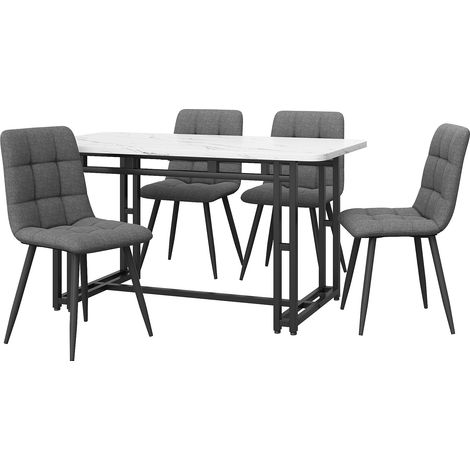 Ensemble salle à manger 1 table 120x70 cm avec 4 chaises en lin gris foncé et pieds en métal noir (1/5)