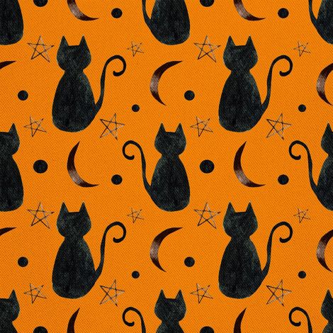 Tela decorativa para exteriores Oxford - motivo de gato negro sobre fondo naranja (1/5)