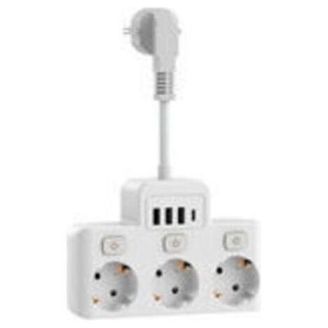 Kaelt - Multiprise avec Interrupteur Individuel, Multiprise Electrique 3 Prises avec 4 Ports USB, 4000W 16A avec Câble Court 5CM (1/5)