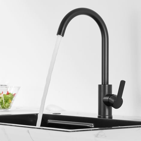 Auralum Max Küchenarmatur, Hochdruck 360° Drehbar Wasserhahn Küche, Edelstahl Mischbatterie Küche, Spülenarmatur mit Einhebel, Schwarz (1/5)