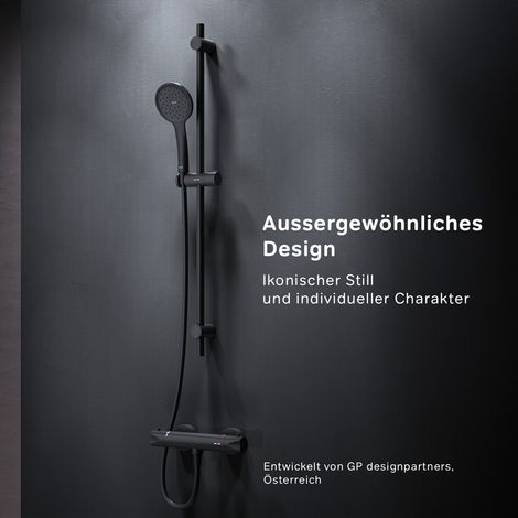 AM.PM Schwarz Set für Dusche : Brausethermostat& Duschset (Handbrause&Stange)Brauseset: Handbrause, Duschstange und ThermostatDuschset und Duschthermostat, rundDuscharmatur mit Thermostat für Badezimm