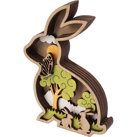 Décoration de Pâques en bois, lapin, ornement artisanal avec guirlande lumineuse, centre de table et centre de table. (1/5)