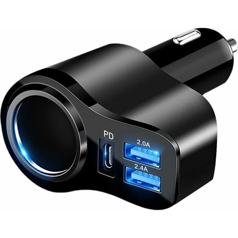 USB C Car Charger, [PD3.0 + Dual USB A Port] Car Charger Adapter, 12V/24V Car Adapter, 4 in 1 Cigarette Lighter USB Charger for iPhone 13/12/11/XS Max/XS/X/XR/Air/Mini,Samsung Galaxy etc