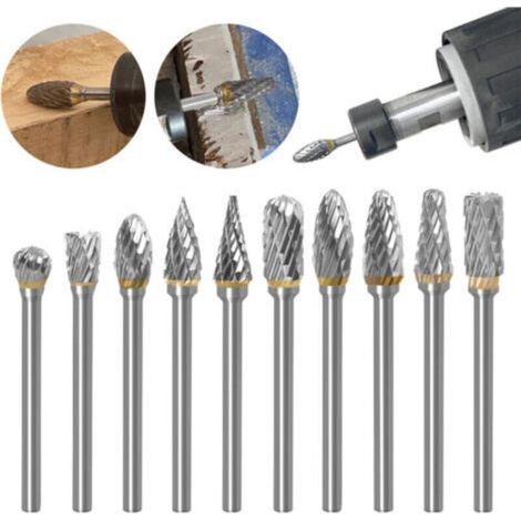 10Pcs Metal Burr for Milling Machine Double Cut Tungsten Rotary Burrs Straight Grinder Cutter for Rotary Tools Processing Grinding Engraving Polishing (1/4)