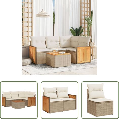 vidaXL Rattanmöbel - 5-tlg. Garten-Sofagarnitur mit Kissen Beige Poly Rattan (1/5)
