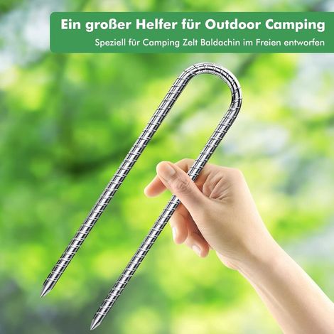 Stück 30 cm lange U-förmige Bodenanker, verzinkte Stahl-Zeltanker, Trampolinnägel, Haken zur Befestigung von Zäunen, Zelten, Markisen, Campingausrüstung und Trampolinen (1/2)