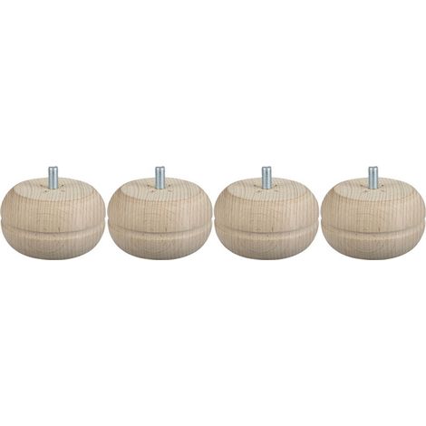 Pieds de meuble boules en hêtre brut 50mm – Tige filetée M8 – Charge supportée 50kg – Lot de 4 – Cime