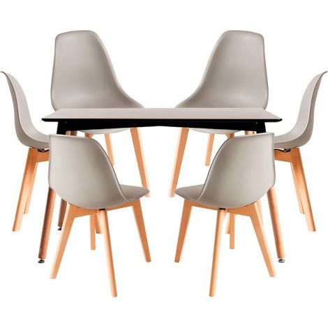 Conjuntos de mesa y sillas - Conjunto Mesa Tower Rectangular 120 x 80 cm Negra y Pack 6 Sillas Kelen - Gris (1/5)