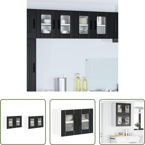 Küchenwandschrank - Küchenschrank 2 pcs Schwarz 60 x 31 x 40 cm Holzwerkstoff (1/5)