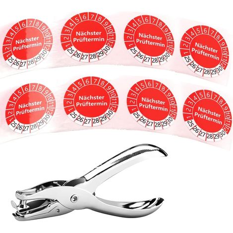 Lot de 1000 badges de test pluriannuels 30 mm 2025-2030 Rouge Prochaine Date de Test 1 pince à perforer les badges (trou rond 3 mm), badges de test autocollants, perforatrice métallique, étiquettes d (1/5)