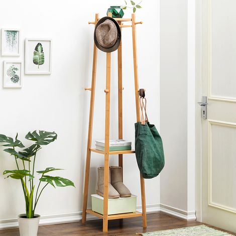 UNHO Perchero Colgador de Pie de Bambu para Dormitorio Entrada Pasillo 168 x 40 x 40cm (1/5)