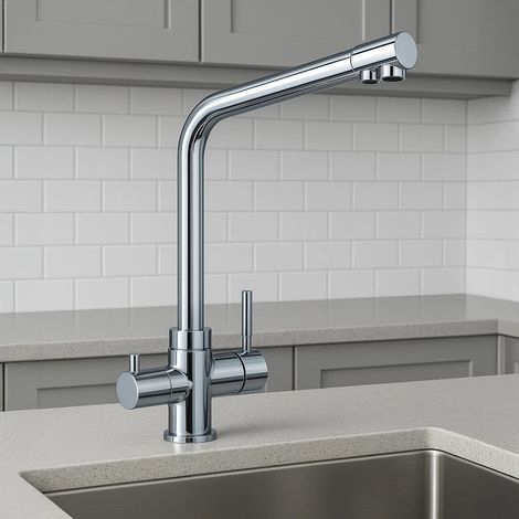 Rubinetto cucina 3 vie acqua potabile e miscelata con doppia leva (1/5)