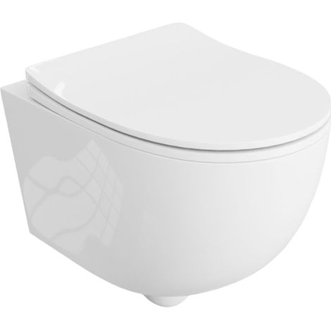 LAVITA Brava WC suspendu L'abattant de WC à chute lente WC suspendu sans bord WC 360x480x375 cm blanc brillant (1/5)